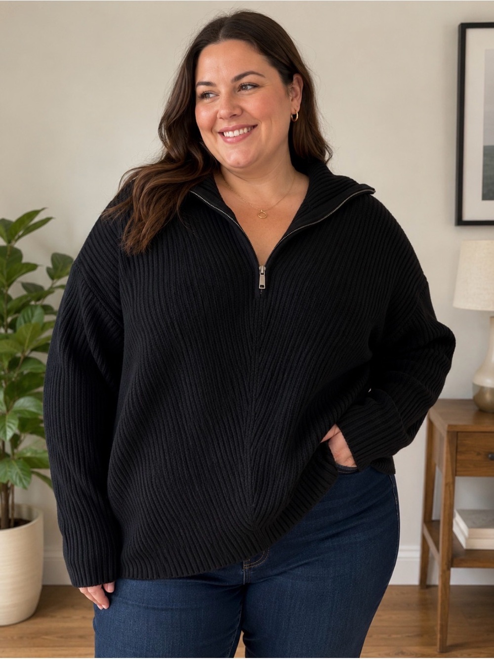 NWT: Ava & Viv Black Ribbed Zip-Up Sweater Size 2X